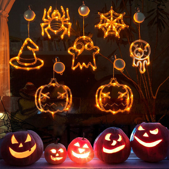 Halloween Window Hanging LED Lights Ghost Spider Pumpkin Horror Atmosphere Lights