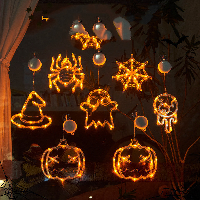 Halloween Window Hanging LED Lights Ghost Spider Pumpkin Horror Atmosphere Lights