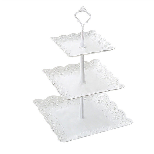 3Tier Cake Stand Afternoon Tea Wedding Party Plates Tableware Embossed Tray UK