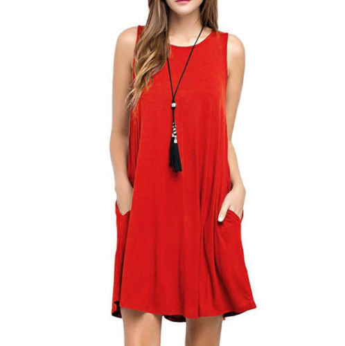 Summer Women T Shirt Pocket Dress