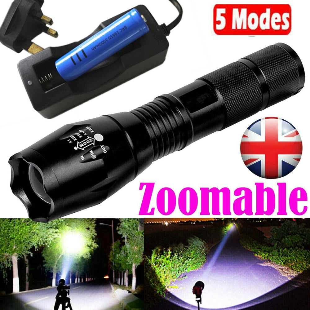 2Set High Power Torch Adjustable Focus LED Flashlight 5 Modes Lamp