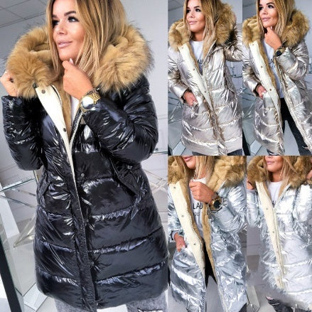 Leisure Warm Women's Slim-fit Solid Colour Glossy Jacket