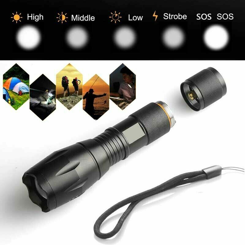 2Set High Power Torch Adjustable Focus LED Flashlight 5 Modes Lamp