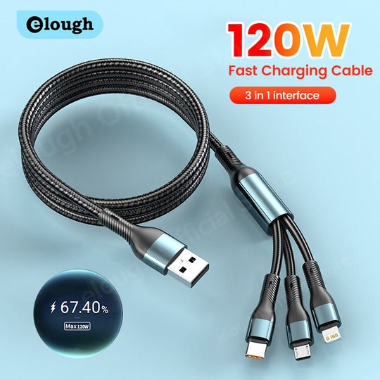 Elough 120W 3 in 1 USB Fast Charging Cable