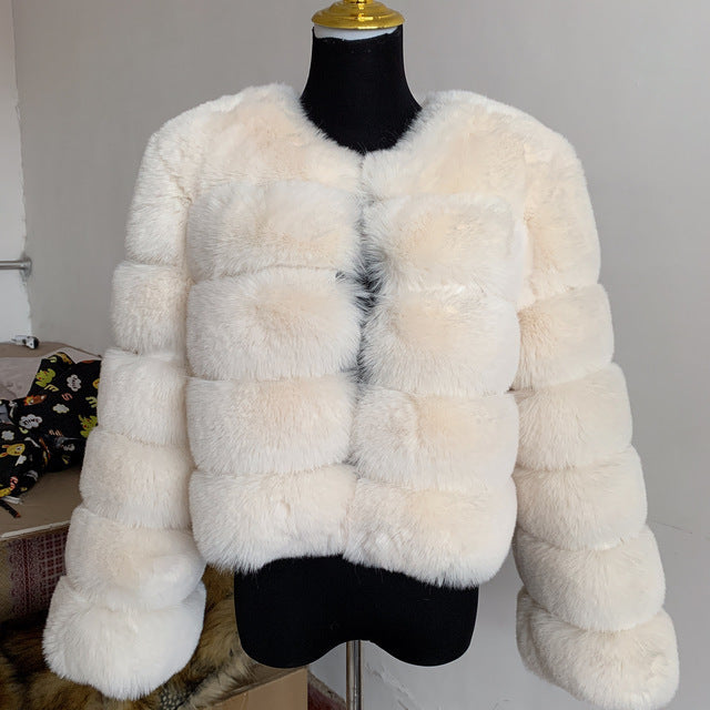 Warm Leisure Stitching Women's Faux Fox Coat