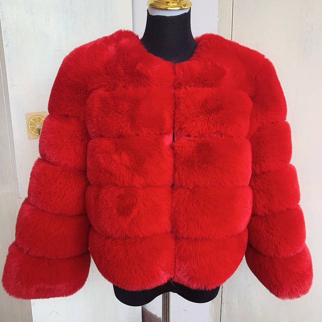 Warm Leisure Stitching Women's Faux Fox Coat