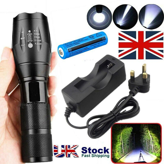 2Set High Power Torch Adjustable Focus LED Flashlight 5 Modes Lamp