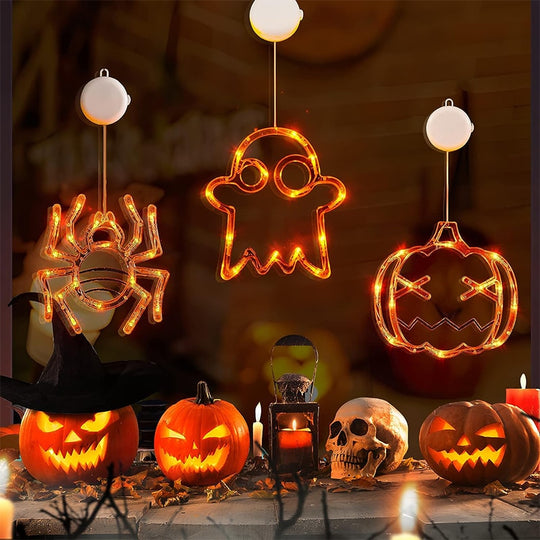 Halloween Window Hanging LED Lights Ghost Spider Pumpkin Horror Atmosphere Lights