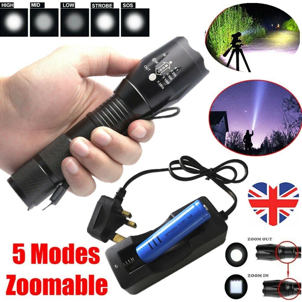 2Set High Power Torch Adjustable Focus LED Flashlight 5 Modes Lamp