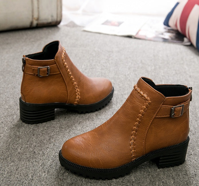 Mid-heel Round Toe Ankle Women's Boots